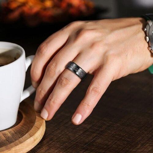Meteoritenring für Männer auf schwarzem Wolfram 6 mm 8 mm modernes Design