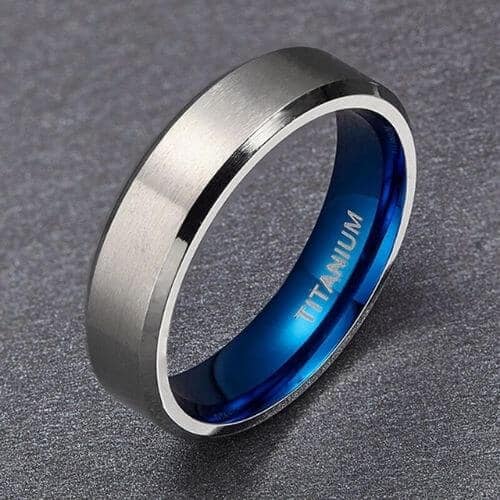 Silberner und blauer Herrenring - Titan 6 mm modernes Design