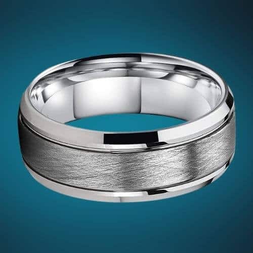 silberner Herrenring gebürstetes Design mit polierten Rändern 8mm Wolfram