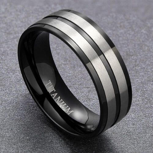 Schwarzer und silberner Titanring für Männer, 8 mm Titanband in allen Größen