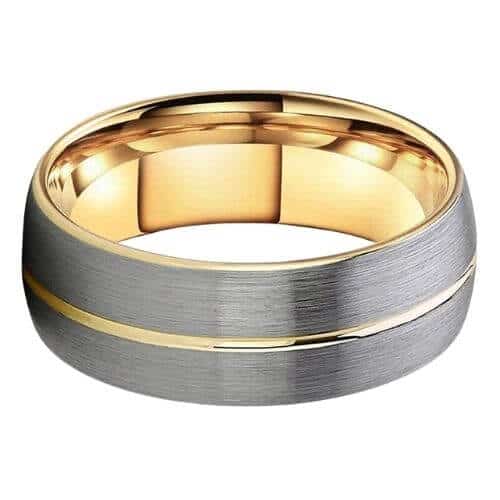gebürsteter silberner Herrenring mit Goldband in der Mitte 8mm Wolfram