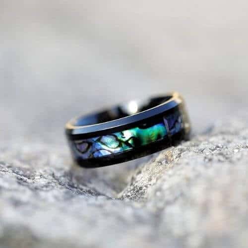 Herrenring aus Titan und Abalone-Muschel, 8 mm, schwarz, modernes Design