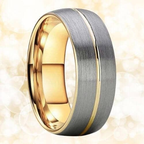Herrenring aus Wolframkarbid - Silber und Gold 8 mm modernes Design