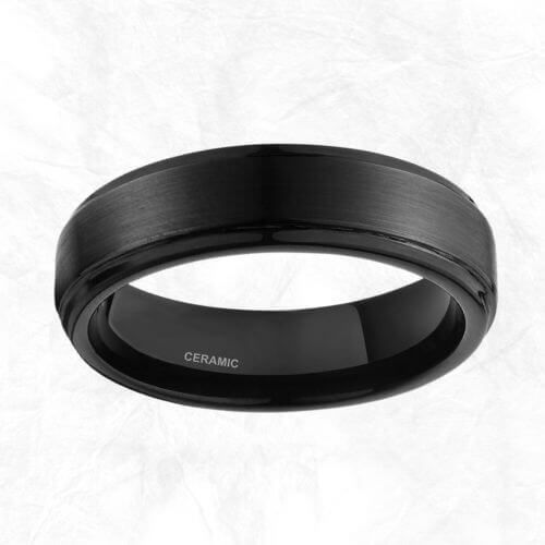 Herren Keramikring in poliertem gebürstetem Schwarz 6mm oder 88 modernes Design