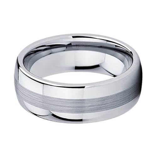 Polierter und gebürsteter silberner Wolframring für Herren im modernen traditionellen Designstil, 8 mm