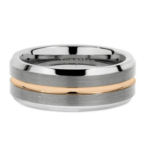 Herren Wolframring Silber mit Roségoldband in der Mitte modernes traditionelles Design 6mm
