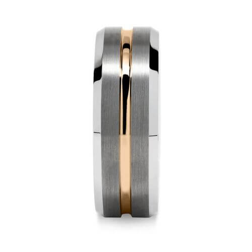 Ring aus gebürstetem Silber und Wolfram mit roségoldener Mitte