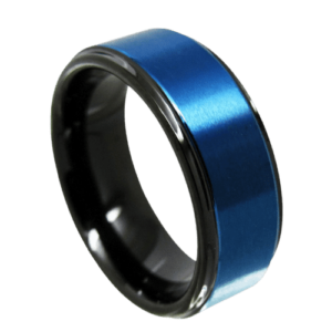 blauer Herrenring mit schwarzem Rand Hochzeitstag Verlobungsring 8mm Wolfram alle Größen