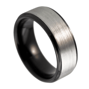 Herren Silberring mit schwarzen Rändern Hochzeitstag Verlobungsring 8mm Wolfram in allen Größen
