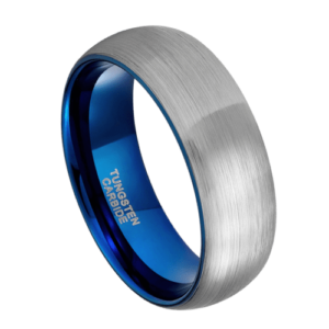 Herren Silberring Hochzeit Jahrestag Verlobung gebürstet Wolfram 6mm 8mm blau innen alle Größen