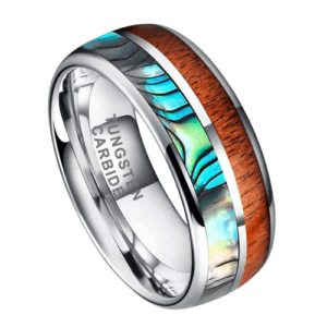 Silberner Muschelholzring Hochzeitstag Verlobungsring für Männer Wolfram 8mm in allen Größen