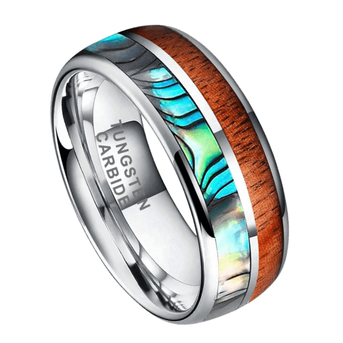 Elements – Men’s Tungsten Ring – Abalone Shell and Wood 8mm