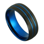 Elatior - Wolframring für Herren - Schwarz mit blauen Rillen für Ihn - 8 mm