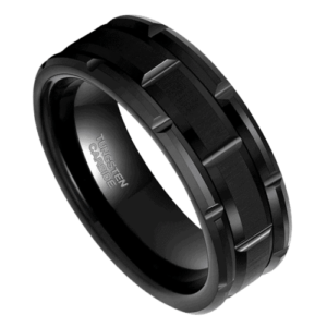 schwarzer Herrenring aus Wolframblock, 8 mm, kräftiges, modernes Design, Hochzeitstag und Verlobungsring in allen Größen