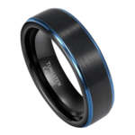 Mavix - Wolframring für Herren - Schwarz mit Blau, Herrenring 6 mm oder 8 mm