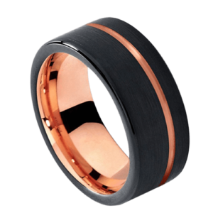 schwarzer Herrenring mit Roségoldband Wolfram 8 mm Hochzeitstag Verlobungsring in allen Größen