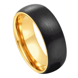 Schwarzer Herrenring mit Gold. 8 mm Wolframring für Hochzeitstag oder Verlobung, gebürstet und poliert