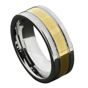 Gold-Silber-Herrenring 8 mm Wolframband für Hochzeiten, Verlobungen, Jahrestage in allen Größen
