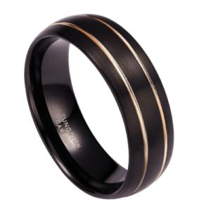 schwarzer Herrenring mit 2 Goldbändern Hochzeitstag Verlobungsring 8mm Wolfram in allen Größen