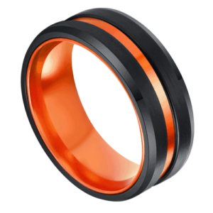 schwarzer Herrenring mit orangefarbenem Mittelband, 8 mm Wolfram, Hochzeitstag, Verlobungsring in allen Größen