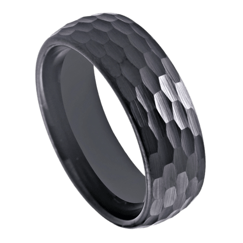 schwarzer Herrenring 8mm Wolfram gehämmert Hochzeitstag Verlobungsring in allen Größen