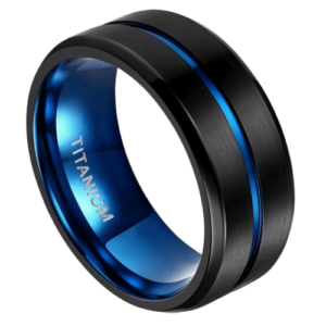 schwarzer Herrenring mit blauem Band für Hochzeit, Verlobung, Jahrestag, 6 mm, 8 mm, gebürsteter Wolframring in allen Größen