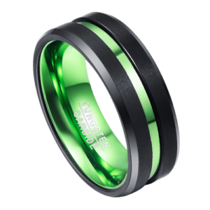 grüner Herrenring mit schwarzen Wolframseiten 8 mm Hochzeitstag Verlobungsring in allen Größen