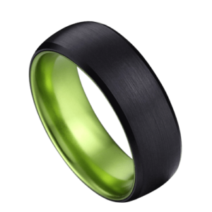 schwarzer Herrenring mit grünem Wolfram 8mm Band für Hochzeitstag Verlobung in allen Größen