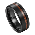 Strikus - Wolframring für Herren - Schwarz mit Holz - Herrenring 8mm