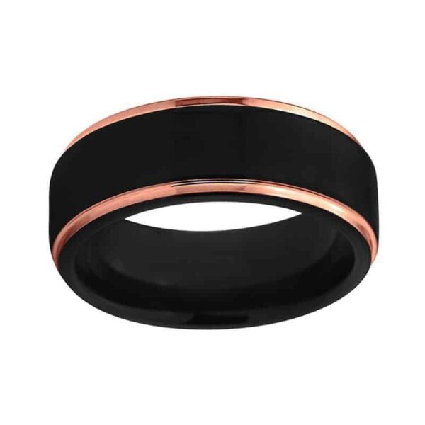 schwarzer Ring für Männer mit Wolfram-Roségold-Kanten, 8 mm, modernes Band in allen Größen