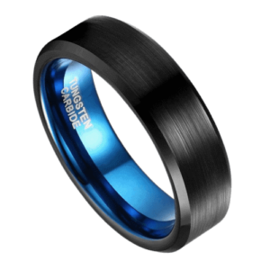 schwarzer Herrenring mit blauem Kontrast, gebürstetes 4-mm-Design