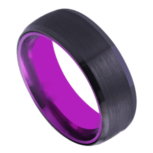 schwarzer Herrenring mit violetter Innenseite, 8 mm Wolframband für Hochzeitstag, Verlobungsring in allen Größen