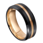 Goldenes Herz - Wolframring für Herren - Schwarzer und roségoldener Herrenring 8 mm
