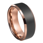 Schwarze Rose - Wolframring für Herren - Schwarzer und roségoldener Herrenring 8 mm