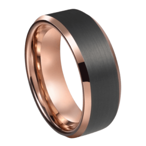 schwarzer Herrenring mit Roségoldrand, Wolfram 8 mm Band für Hochzeit, Jahrestag, Verlobung oder Versprechensring in allen Größen