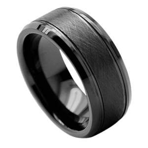 schwarzer Herrenring aus Wolfram, 8 mm, gebürstet, Hochzeitstag oder Verlobungsring in allen Größen