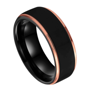 Schwarzer Herrenring zum Hochzeitstag oder zur Verlobung. Roségold-Wolfram in 8 mm und allen Größen, Band im modernen Stil