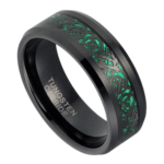 Deko - Wolframring für Herren - Schwarz mit grüner Fasereinlage, 8 mm
