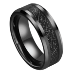 Feuerball - Wolframring für Herren - Schwarz mit künstlichem Meteoriten - Männerring 6 mm oder 8 mm