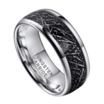 Gallant - Wolframring für Herren - Silber mit schwarzem Kunstmeteoriten, Ehering, Verlobungsring für Herren, 8 mm