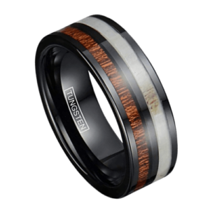 Herrenring aus Geweihholz in schwarzem Wolfram, 8 mm. Perfekt für Ehering, Jahrestag oder Verlobung