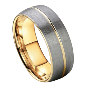 silberner Herrenring mit goldenem Band in der Mitte, 8 mm Wolfram-Hochzeits- und Verlobungsring in allen Größen