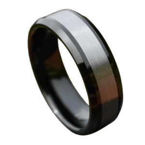 Herrenring aus Wolfram in Schwarz und Silber, 8 mm, für Hochzeit, Jahrestag, Verlobung, in allen Größen