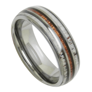 Holzring mit Geweih für Männer Wolfram 8mm Silber Hochzeitstag Verlobungsring in allen Größen