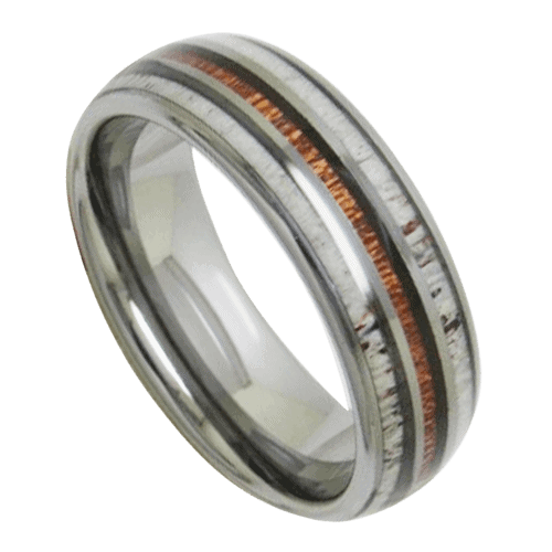 Holzring mit Geweih für Männer Wolfram 8mm Silber Hochzeitstag Verlobungsring in allen Größen