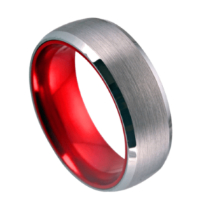 Silberner Herrenring mit roter Wolfram-Innenseite für Hochzeitstag, Verlobungsring in allen Größen