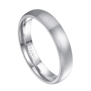 silberner Ehering für Herren oder Jubiläums-Verlobungsring, dünner moderner traditioneller Ring, 4 mm, gebürstetes Titan
