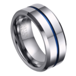 Standhaft - Herrenring aus Wolfram - Silber mit blauer Rille, Ehering, Verlobungsring für Herren, 8 mm
