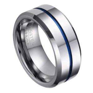 Silberring für Herren mit blauem Band für Hochzeitstag oder Verlobung, 8 mm, in allen Größen