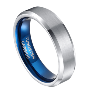 Silberring für Herren mit blauer Innenseite, gebürsteter Mitte, poliertem Rand, blauer Innenseite, für Hochzeitstag, Verlobungsring, 6 mm, 8 mm, Wolframring in allen Größen